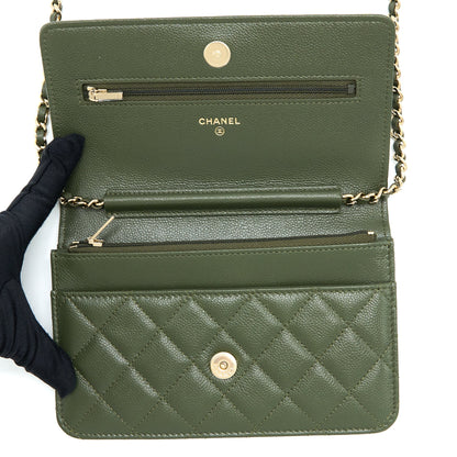 Chanel 22K Wallet On Chain Caviar Dark Green L (Microchip)