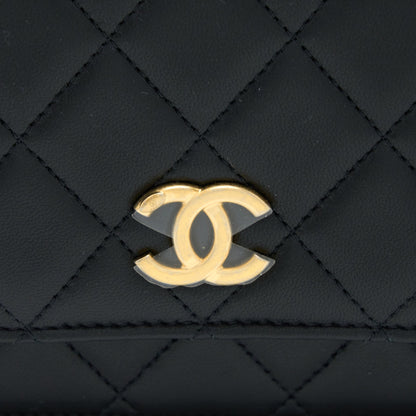 Chanel Top Handle Wallet On Chain Lambskin Black Brushed  (Microchip)