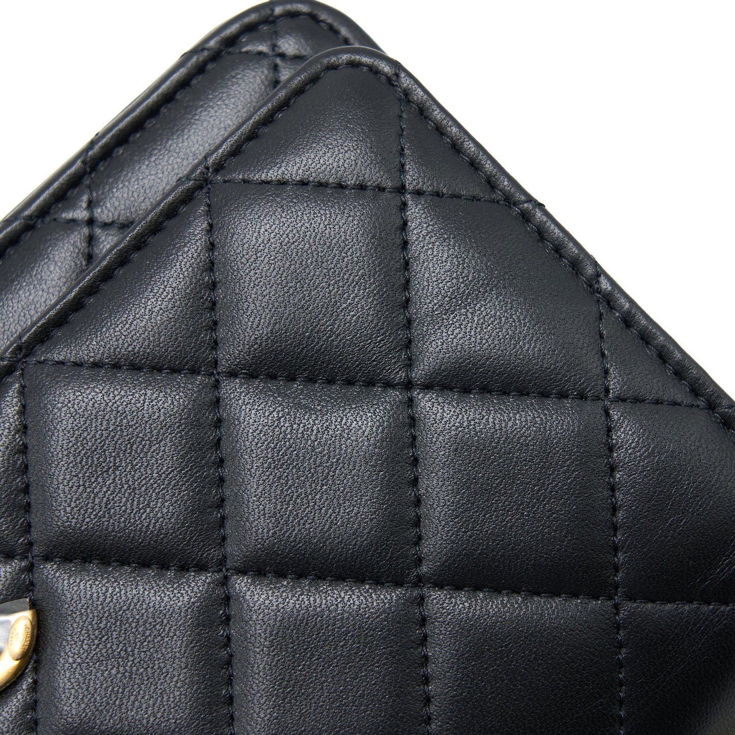 Chanel Top Handle Wallet On Chain Lambskin Black Brushed  (Microchip)