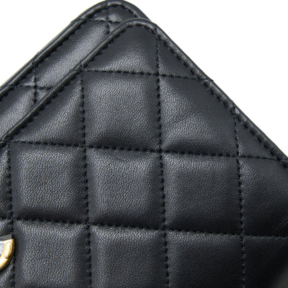 Chanel Top Handle Wallet On Chain Lambskin Black Brushed  (Microchip)