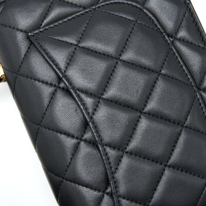 Chanel Top Handle Wallet On Chain Lambskin Black Brushed  (Microchip)