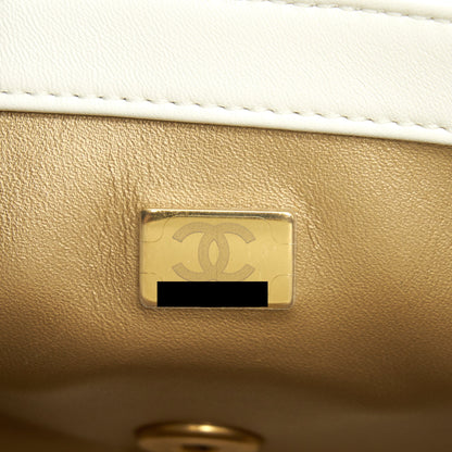 Chanel 22C Pearl Crush Mini Square Flap Bag Lambskin White