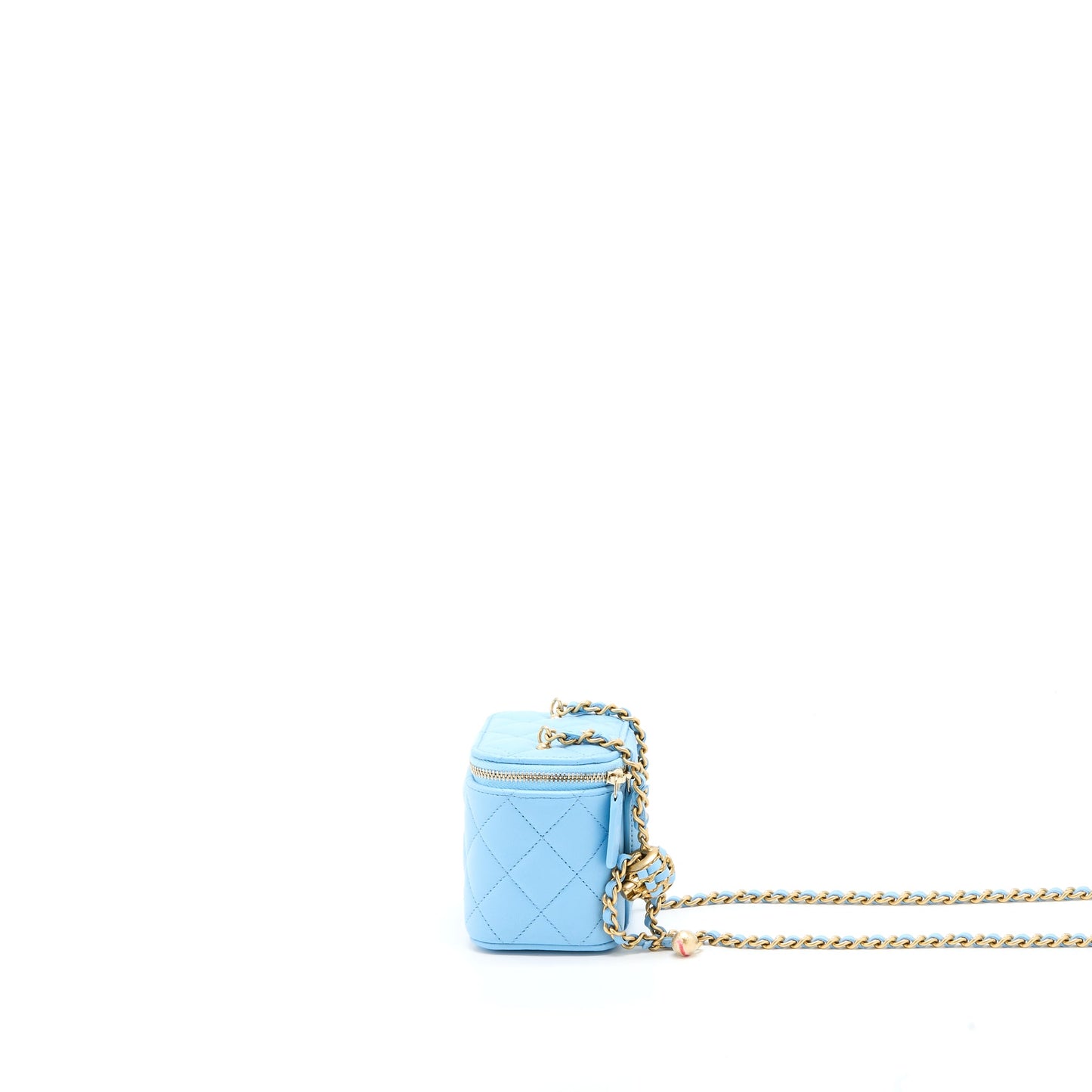 Chanel 22s Pearl Crush Mini Vanity Case Lambskin Light Blue Brushed