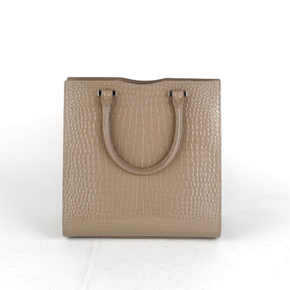 Saint Laurent Uptown Croc-Leather Tote Small Taupe