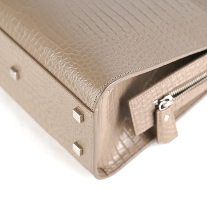 Saint Laurent Uptown Croc-Leather Tote Small Taupe