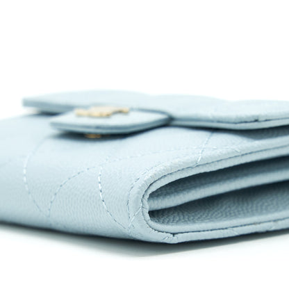 Chanel 22P Flap Double Card Holder Caviar Light Blue L