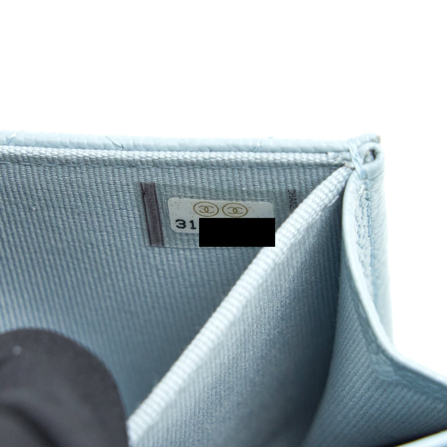 Chanel 22P Flap Double Card Holder Caviar Light Blue L