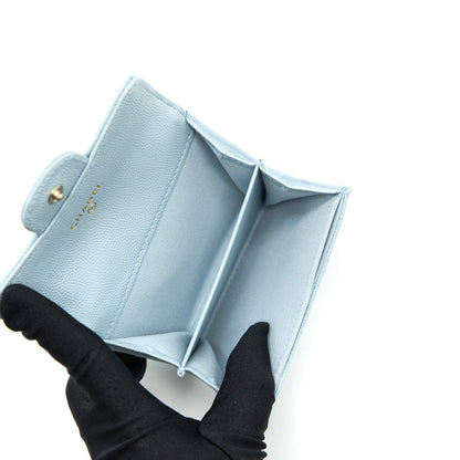 Chanel 22P Flap Double Card Holder Caviar Light Blue L