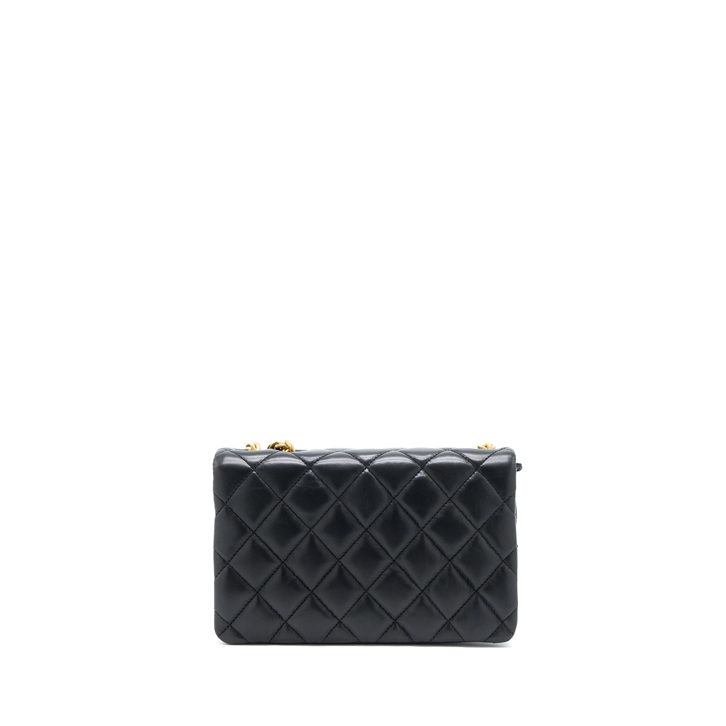 Chanel 22K Gold Pillar Adjustment Chain Flap Bag Lambskin Black  (Microchip)