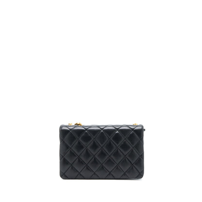 Chanel 22K Gold Pillar Adjustment Chain Flap Bag Lambskin Black  (Microchip)