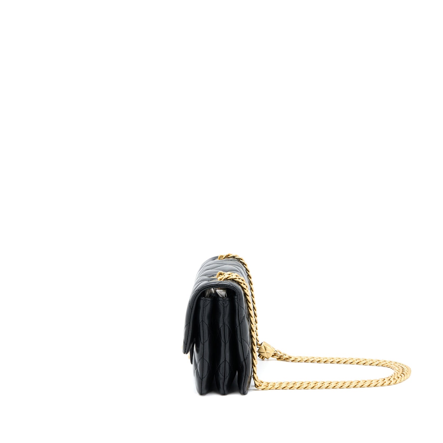 Chanel 22K Gold Pillar Adjustment Chain Flap Bag Lambskin Black  (Microchip)