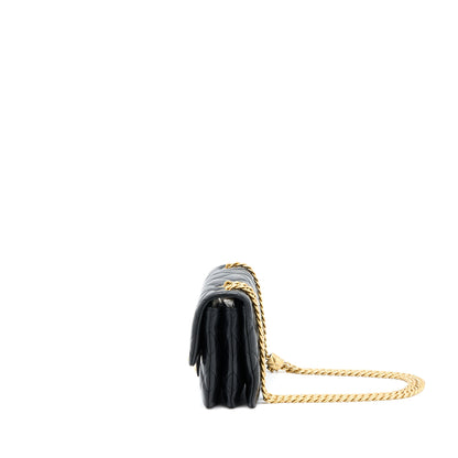 Chanel 22K Gold Pillar Adjustment Chain Flap Bag Lambskin Black  (Microchip)