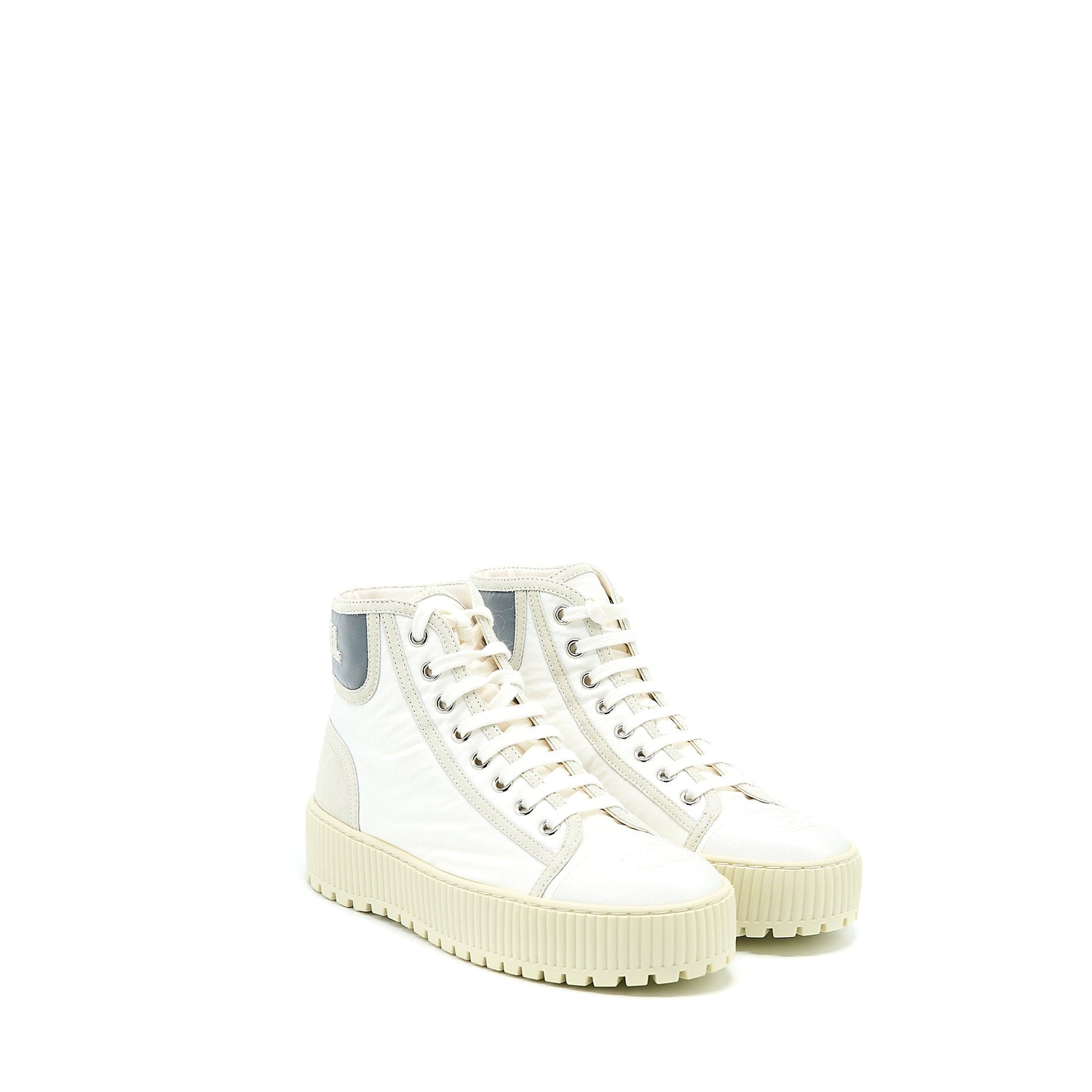 Chanel Size 36.5 High top Sneaker Suede/Fabric White/Light Grey