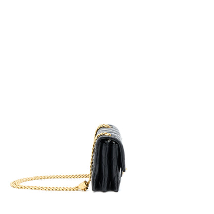 Chanel 22K Gold Pillar Adjustment Chain Flap Bag Lambskin Black  (Microchip)