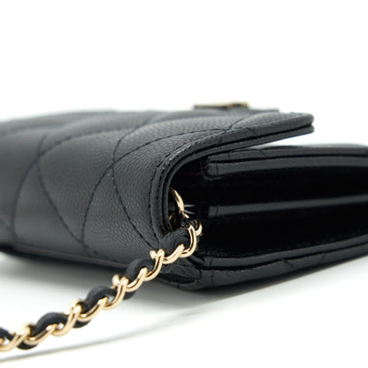 Chanel Mini Flap Card Holder With Chain Caviar Black L