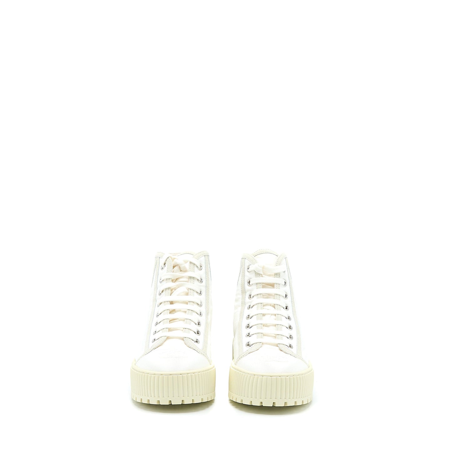 Chanel Size 36.5 High top Sneaker Suede/Fabric White/Light Grey