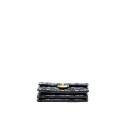 Chanel 22K Gold Pillar Adjustment Chain Flap Bag Lambskin Black  (Microchip)