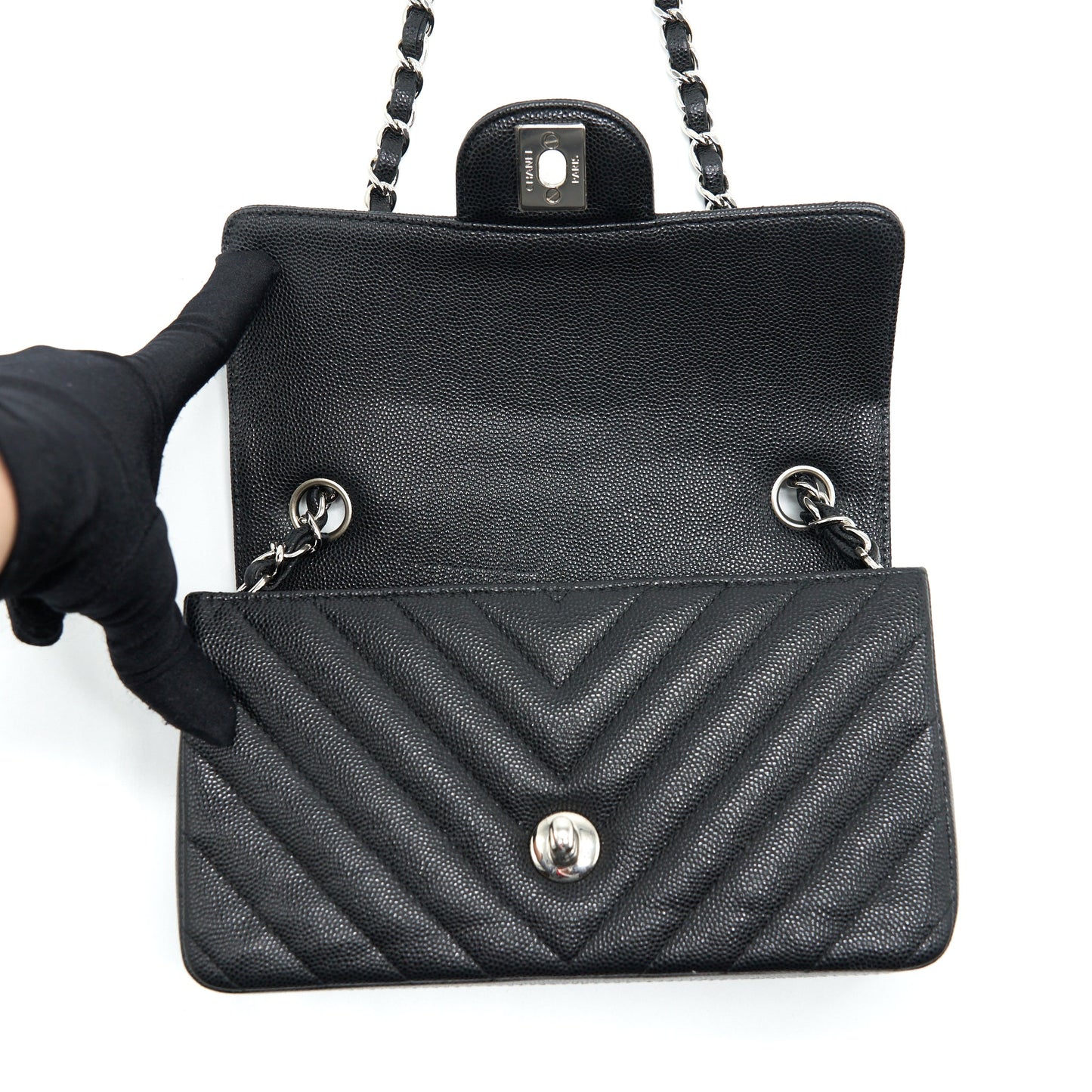 Chanel Chevron Mini Rectangular Flap Bag Caviar Black