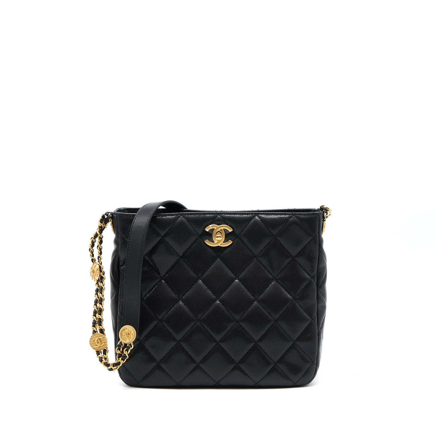 Chanel 22A Twist Your Buttons Hobo Shoulder Bag Caviar Black  (Microchip)