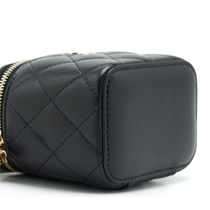 Chanel 22P Top Handle Mini Vanity With Chain And Mirror Lambskin Black L