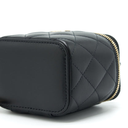 Chanel 22P Top Handle Mini Vanity With Chain And Mirror Lambskin Black L