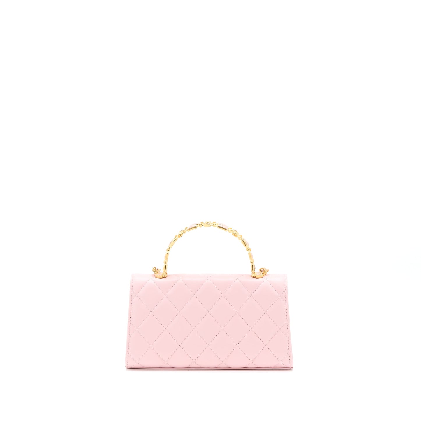 Chanel 22B Flap Bag Enamel/CC Logo Top Handle Lambskin NJ523 Light Pink Brushed
