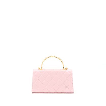 Chanel 22B Flap Bag Enamel/CC Logo Top Handle Lambskin NJ523 Light Pink Brushed