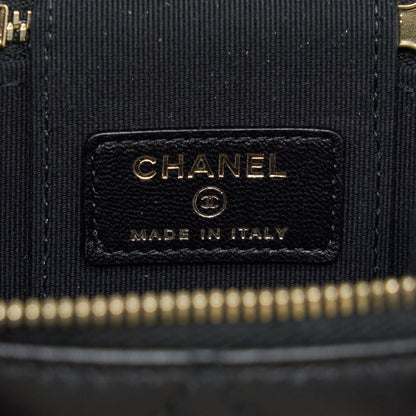 Chanel 22P Top Handle Mini Vanity With Chain And Mirror Lambskin Black L
