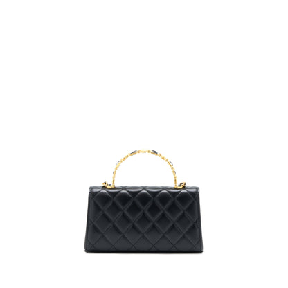 Chanel 22B Flap Bag Enamel/CC Logo Top Handle Lambskin Black Brushed