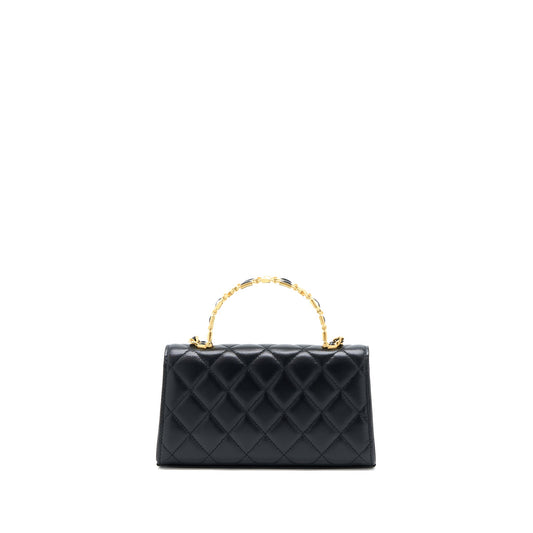 Chanel 22B Flap Bag Enamel/CC Logo Top Handle Lambskin Black Brushed