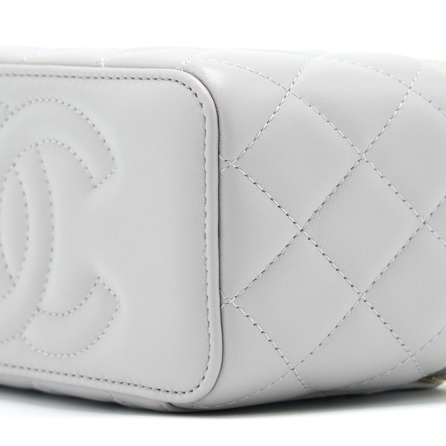 Chanel 22B Pearl Crush Long Vanity With Chain Lambskin Grey