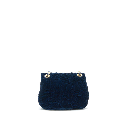 Chanel Velvet Camellia Embossed Mini Square Flap Bag Navy