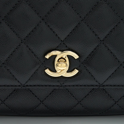 Chanel Mini Coco Handle Flap Bag Caviar Black With Burgundy Handle L