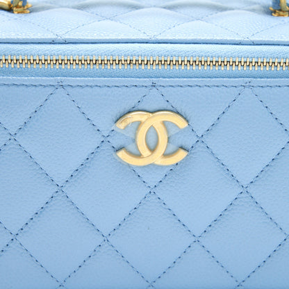 Chanel 22S Letter Handle Long Vanity With Chain Caviar Blue