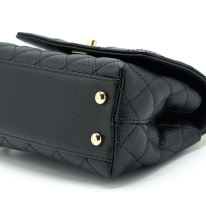 Chanel Mini Coco Handle Flap Bag Caviar Black With Burgundy Handle L