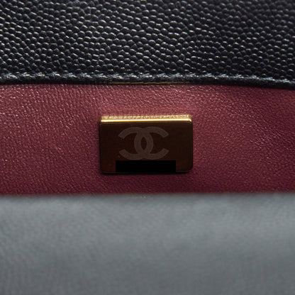 Chanel Mini Coco Handle Flap Bag Caviar Black With Burgundy Handle L
