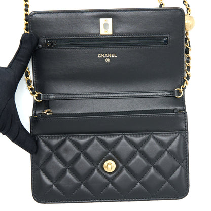 Chanel 22B Pearl Crush Wallet On Chain Lambskin Black  (Microchip)