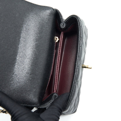 Chanel Mini Coco Handle Flap Bag Caviar Black With Burgundy Handle L