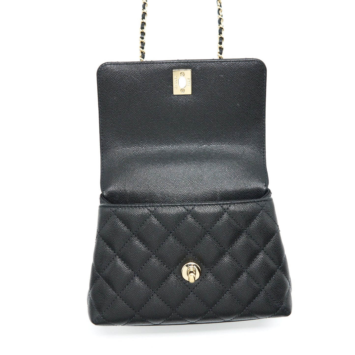 Chanel Mini Coco Handle Flap Bag Caviar Black With Burgundy Handle L