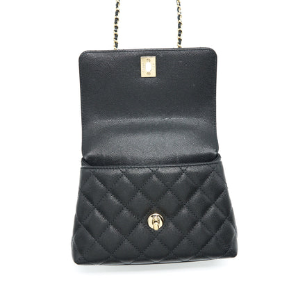 Chanel Mini Coco Handle Flap Bag Caviar Black With Burgundy Handle L