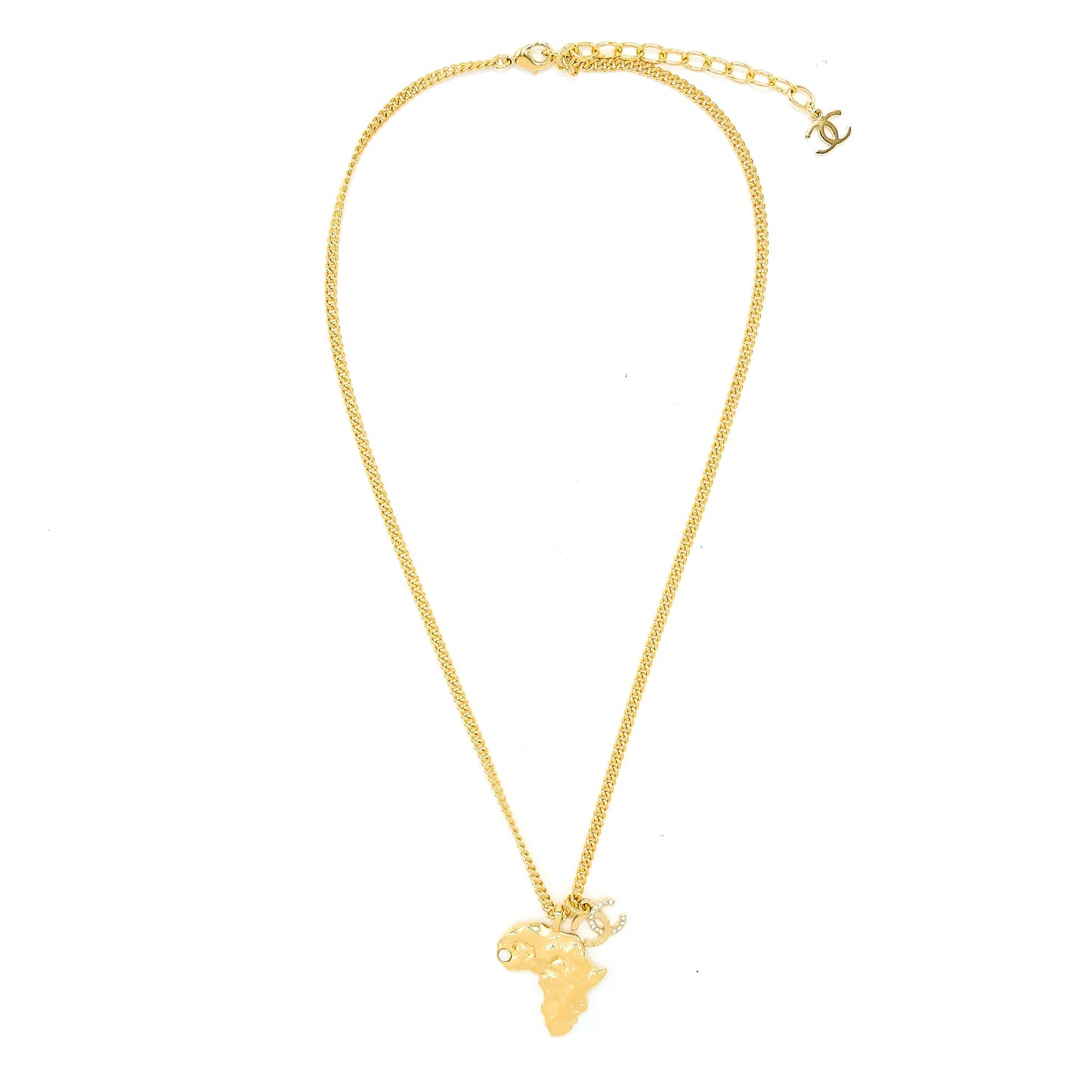 Chanel Faux Pearl / Strass Africa Map Necklace Gold Tone