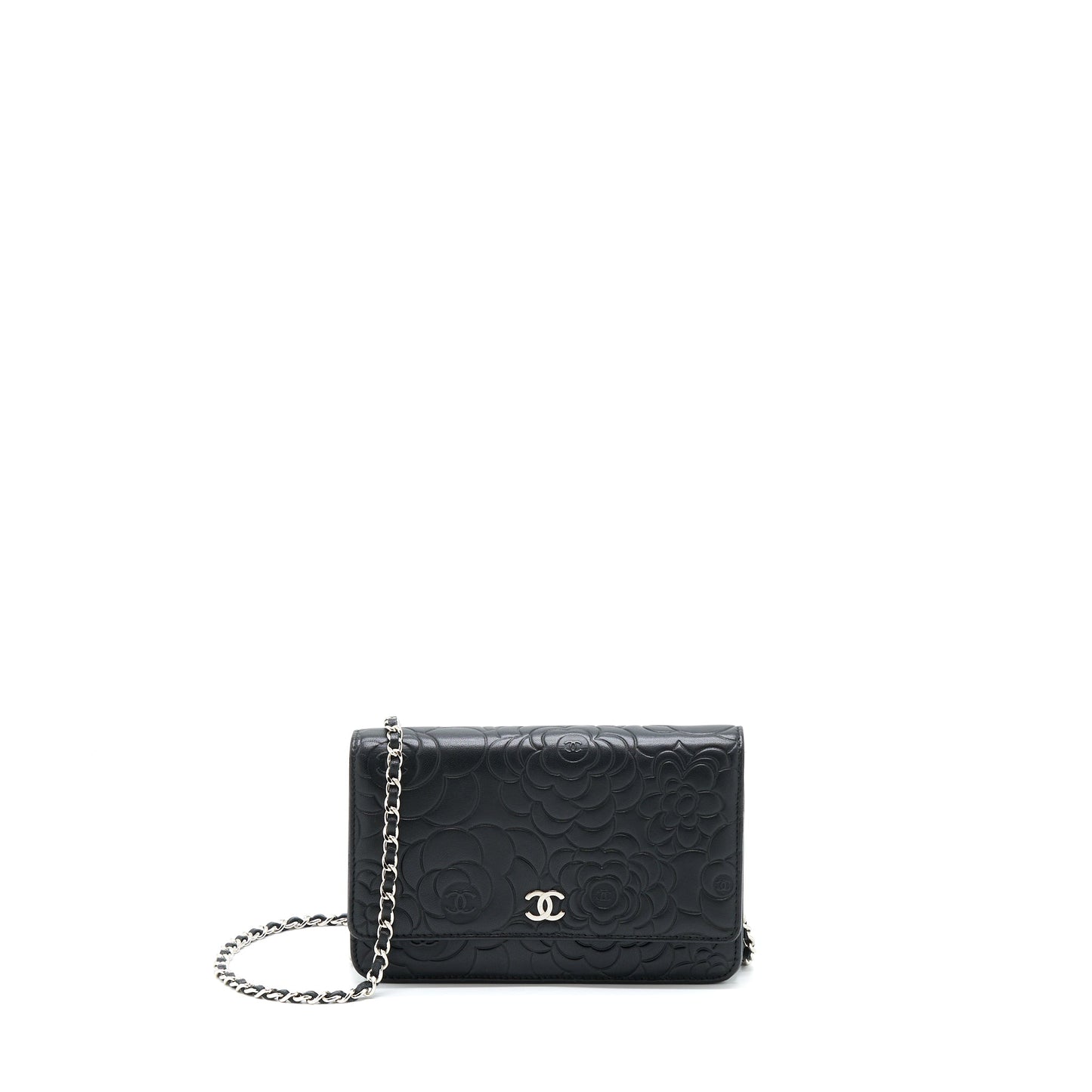 Chanel Camellia Wallet On Chain Lambskin Black