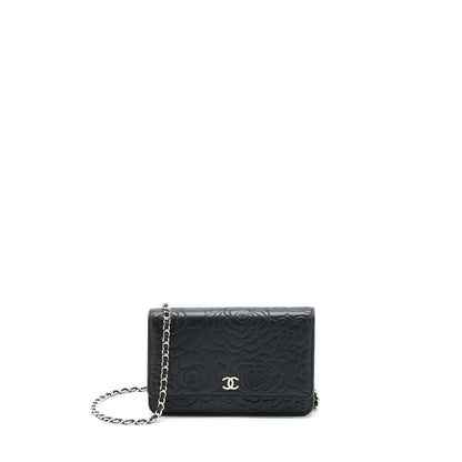 Chanel Camellia Wallet On Chain Lambskin Black