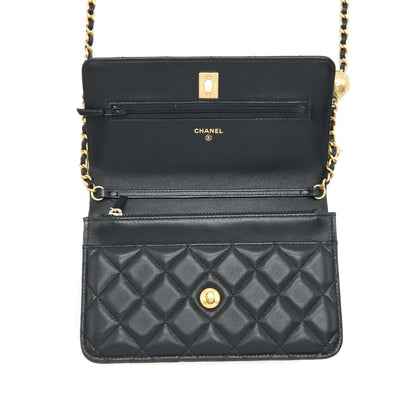 Chanel 22C Pearl Crush Wallet On Chain Lambskin Black