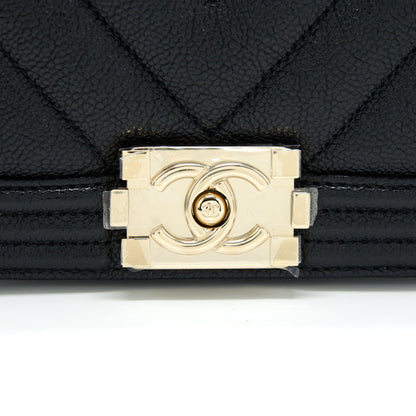 Chanel Mini Chevron Boy Bag Grained Calfskin Black L