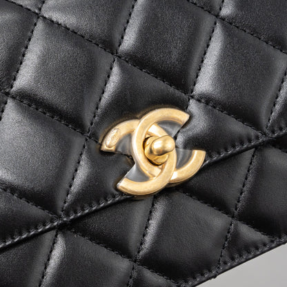 Chanel 24C gold crush mini flap bag calfskin black   (microchip)