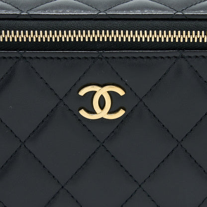 Chanel Long Vanity Detailed Gem Chain Lambskin Black  (Microchip)