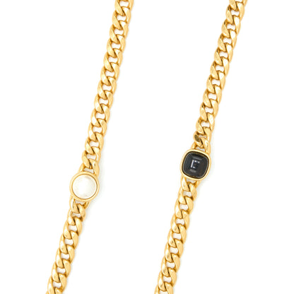 Chanel Long Vanity Detailed Gem Chain Lambskin Black  (Microchip)