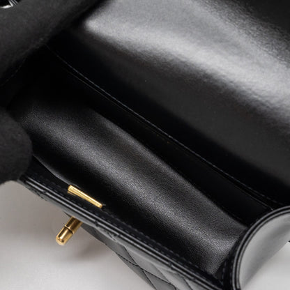 Chanel 24C gold crush mini flap bag calfskin black   (microchip)
