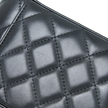 Chanel Long Vanity Detailed Gem Chain Lambskin Black  (Microchip)